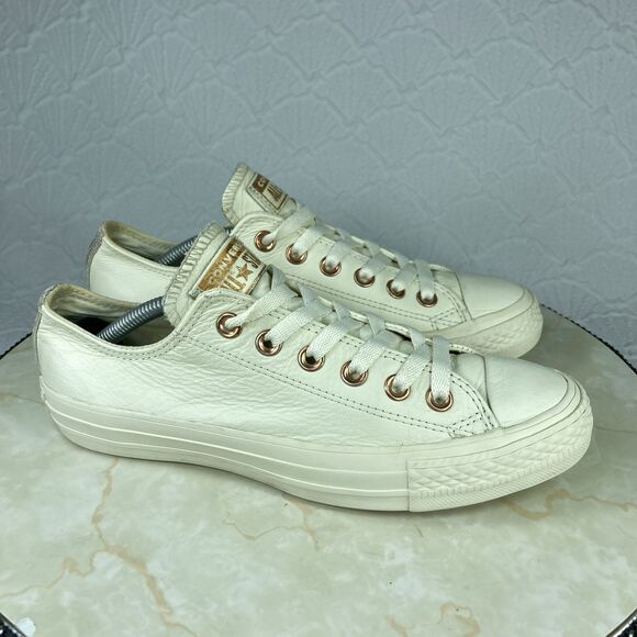 Converse CTAS Sneakers Women Sz 7 Cream All Leather Low Top Limited Edition Shoe - Picture 2 of 11